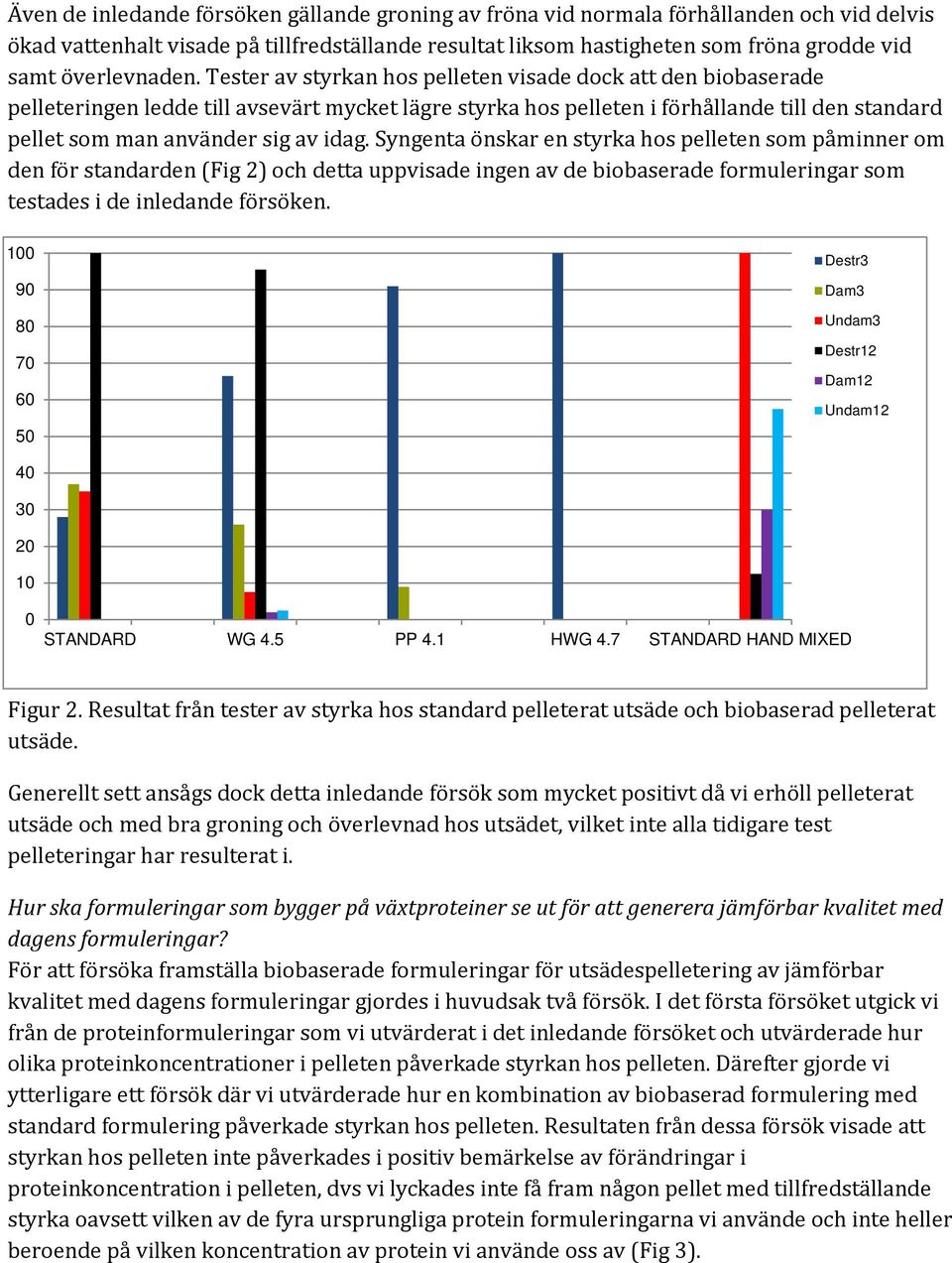 Tester av styrkan hos pelleten visade dock att den biobaserade pelleteringen ledde till avsevärt mycket lägre styrka hos pelleten i förhållande till den standard pellet som man använder sig av idag.