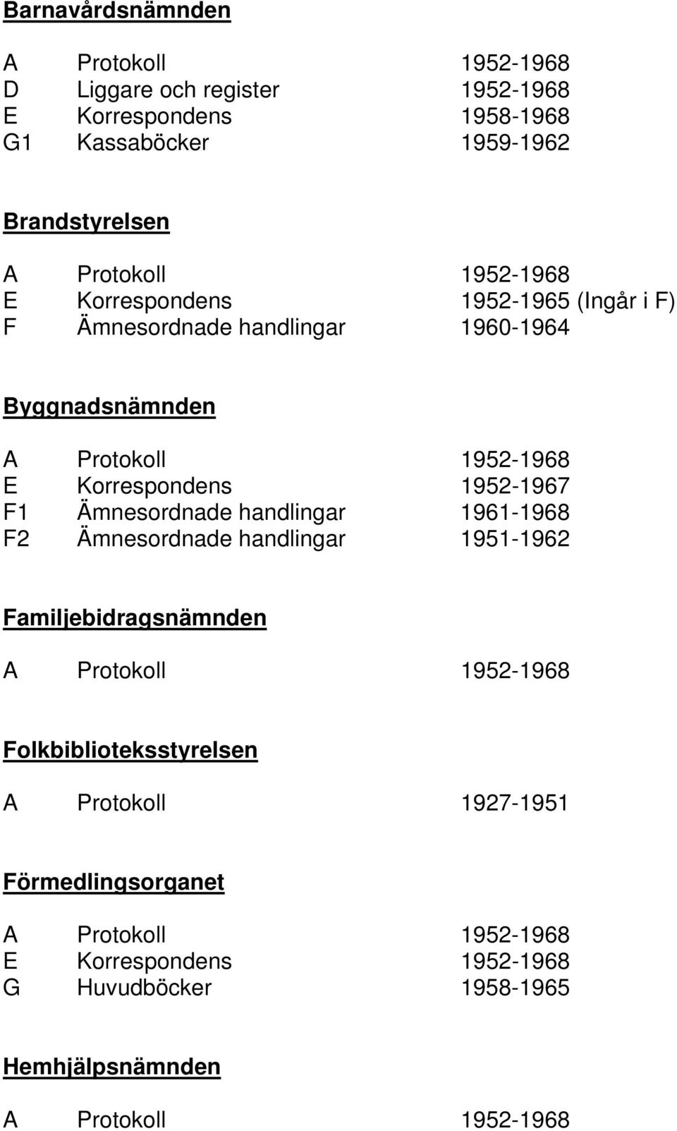 Korrespondens 1952-1967 F1 Ämnesordnade handlingar 1961-1968 F2 Ämnesordnade handlingar 1951-1962