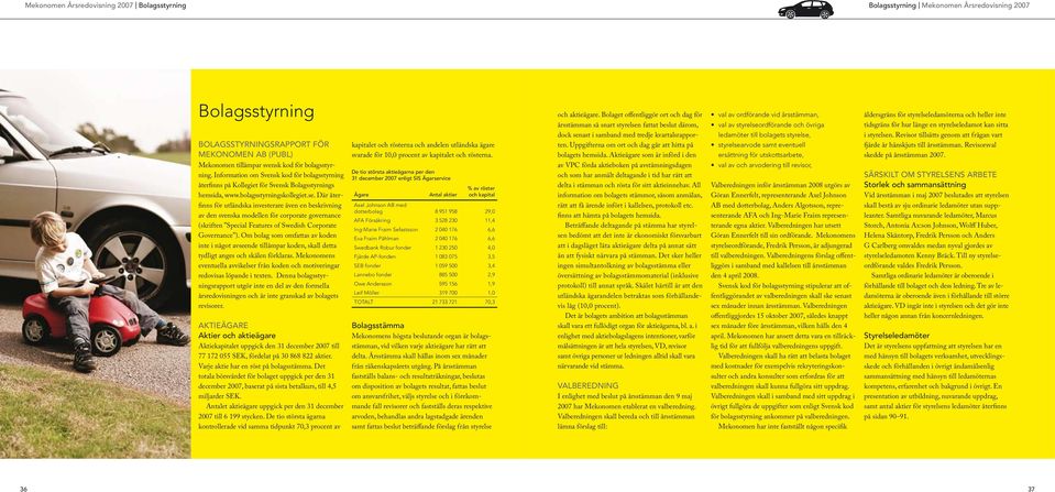 Där återfinns för utländska investerare även en beskrivning av den svenska modellen för corporate governance (skriften Special Features of Swedish Corporate Governance ).