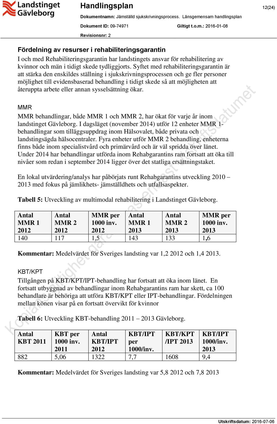 återuppta arbete eller annan sysselsättning ökar. MMR MMR behandlingar, både MMR 1 och MMR 2, har ökat för varje år inom landstinget Gävleborg.