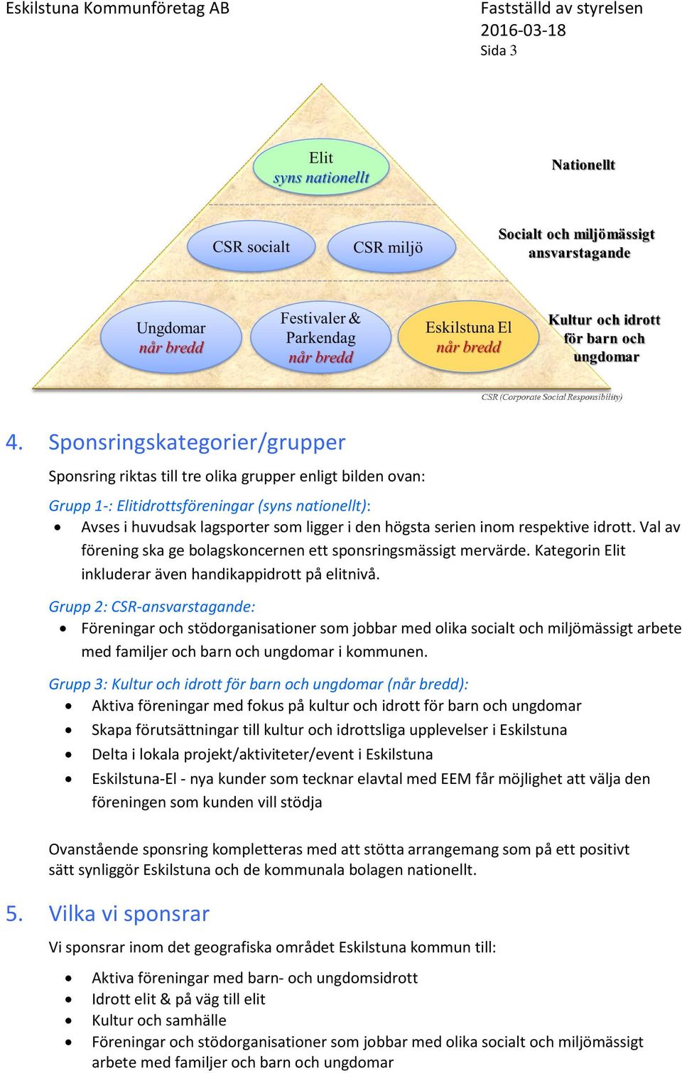 inom respektive idrott. Val av förening ska ge bolagskoncernen ett sponsringsmässigt mervärde. Kategorin Elit inkluderar även handikappidrott på elitnivå.