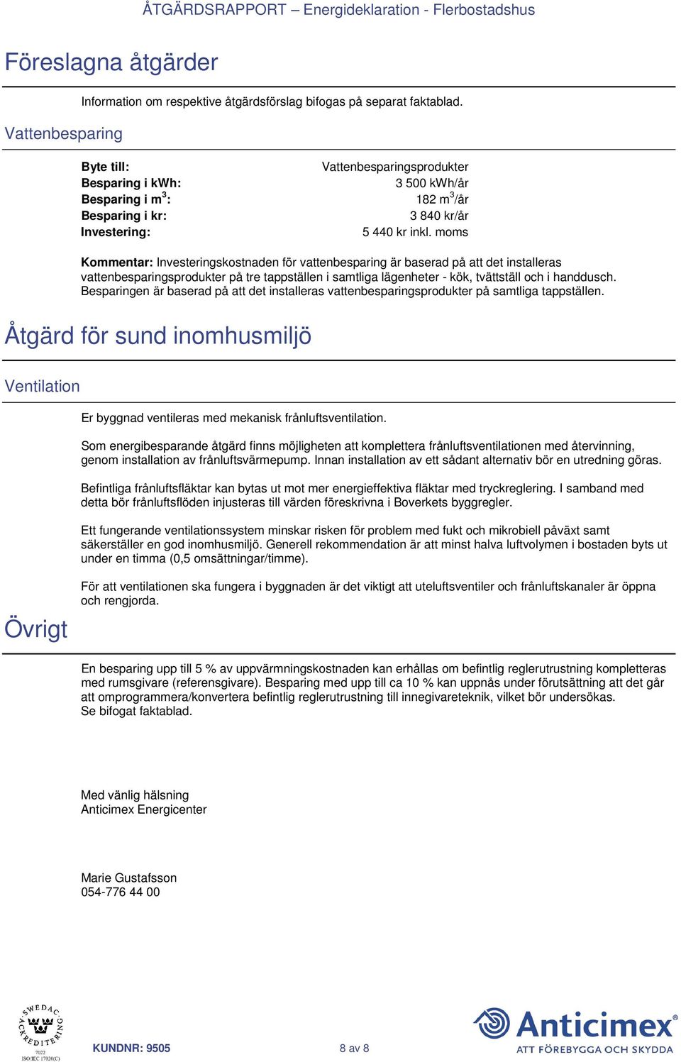 moms Kommentar: Investeringskostnaden för vattenbesparing är baserad på att det installeras vattenbesparingsprodukter på tre tappställen i samtliga lägenheter - kök, tvättställ och i handdusch.