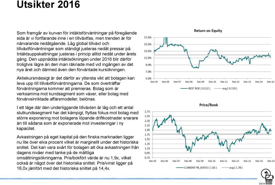 Den uppnådda intäktsökningen under 2016 blir därför troligtvis lägre än den man räknade med vid ingången av det nya året och därmed även den förväntade kursökningen.