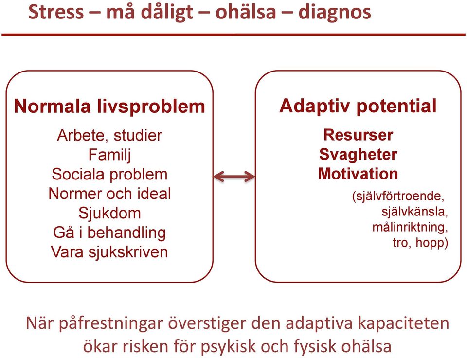 Resurser Svagheter Motivation (självförtroende, självkänsla, målinriktning, tro, hopp)