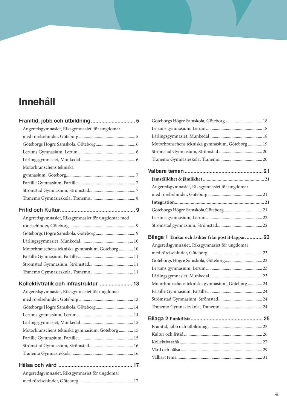 .. 8 Fritid och Kultur... 9 Angeredsgymnasiet, Riksgymnasiet för ungdomar med rörelsehinder, Göteborg... 9 Göteborgs Högre Samskola, Göteborg... 9 Lärlingsgymnasiet, Munkedal.