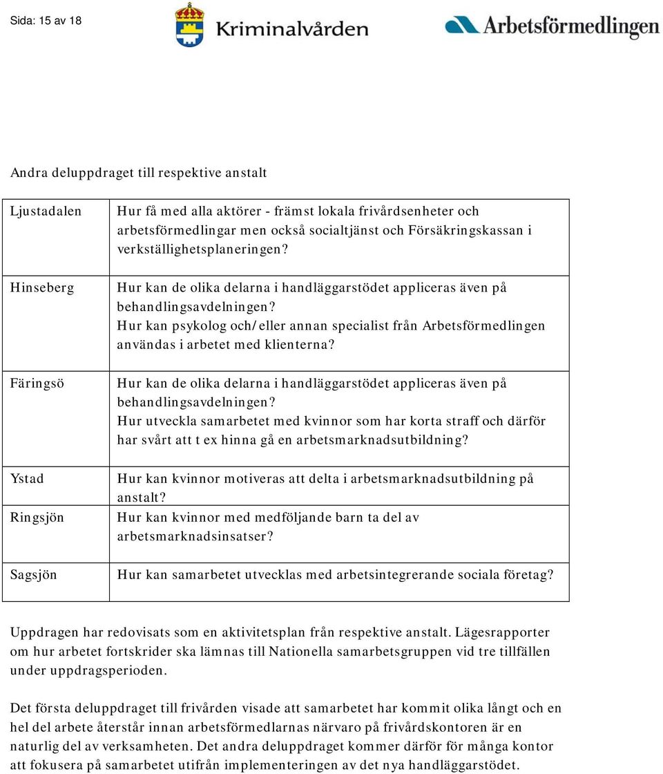 Hur kan psykolog och/eller annan specialist från Arbetsförmedlingen användas i arbetet med klienterna? Hur kan de olika delarna i handläggarstödet appliceras även på behandlingsavdelningen?