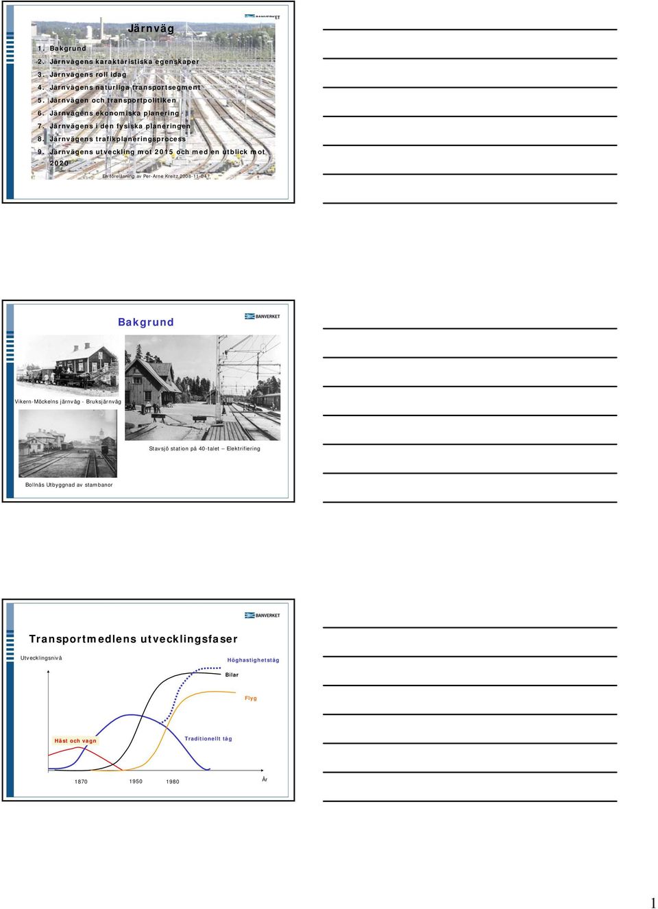 Järnvägens utveckling mot 2015 och med en utblick mot 2020 En föreläsning av Per-Arne Kreitz 2008-11-04 Bakgrund Vikern-Möckelns järnväg - Bruksjärnväg