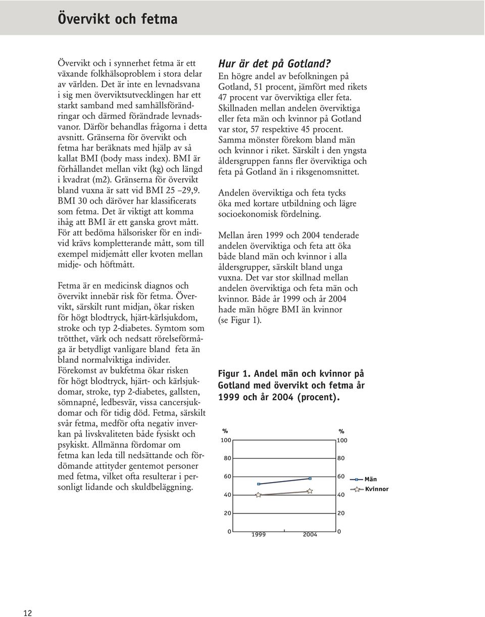 Gränserna för övervikt och fetma har beräknats med hjälp av så kallat BMI (body mass index). BMI är förhållandet mellan vikt (kg) och längd i kvadrat (m2).