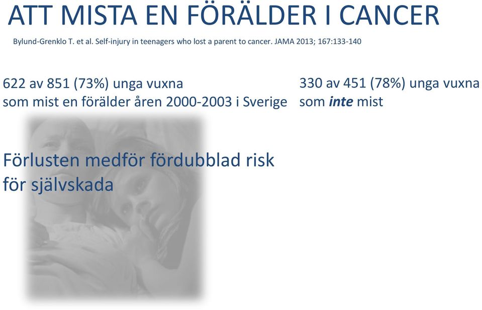 JAMA 2013; 167:133-140 622 av 851 (73%) unga vuxna som mist en förälder