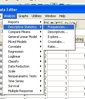 I den nya dialogrutan Frequencies markerar man sedan vilka variabler man vill analysera och flyttar dem över till Variable(s): - rutan I SPSS utskrivs förutom de absoluta frekvenserna dessutom