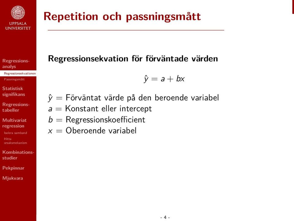 den beroende variabel a = Konstant eller intercept b