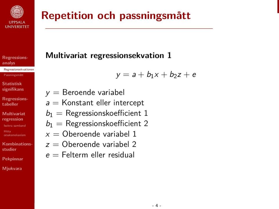 Regressionskoefficient 2 x = Oberoende variabel 1 z = Oberoende