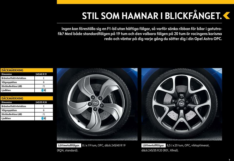 DÄCKMÄRKNING Dimension 245/40 R 19 Bränsleeffektivitetsklass Våtgreppsklass Däckbullerklass (db) 72 Ljudklass E B DÄCKMÄRKNING Dimension 245/35 R 20