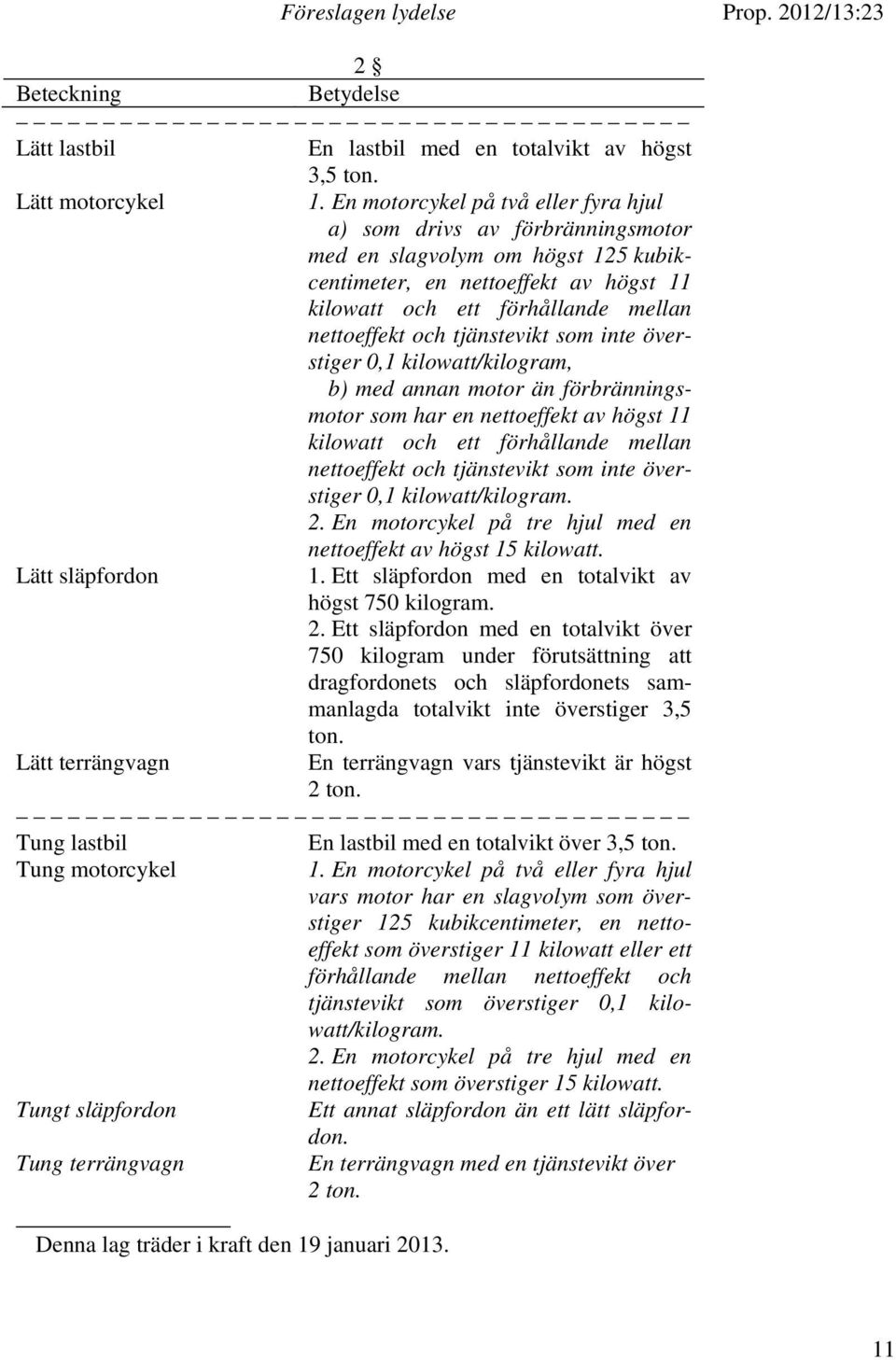 tjänstevikt som inte överstiger 0,1 kilowatt/kilogram, b) med annan motor än förbränningsmotor som har en nettoeffekt av högst 11 kilowatt och ett förhållande mellan nettoeffekt och tjänstevikt som