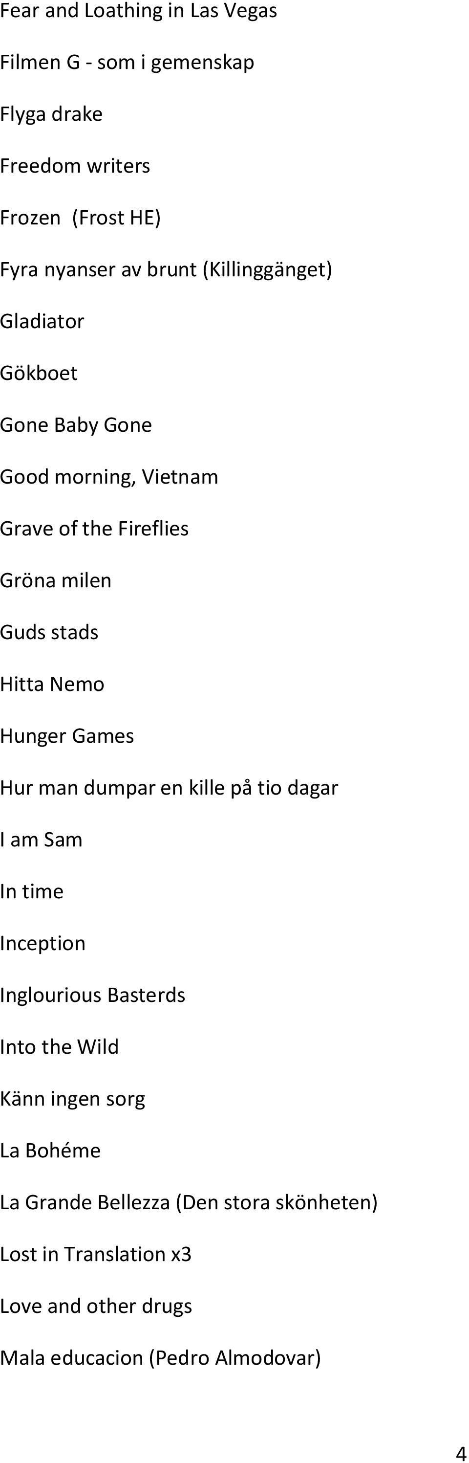 Hunger Games Hur man dumpar en kille på tio dagar I am Sam In time Inception Inglourious Basterds Into the Wild Känn ingen sorg