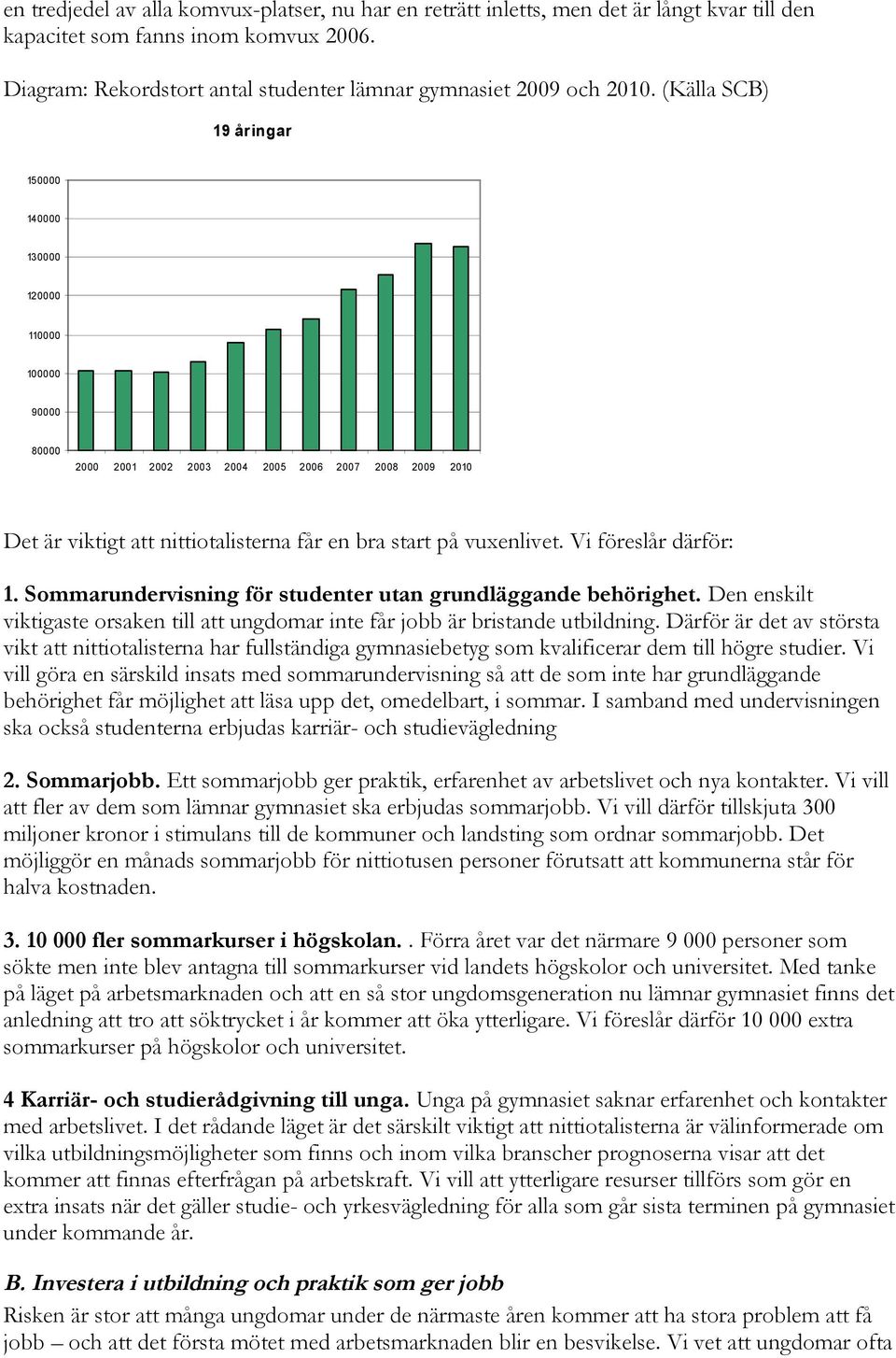 (Källa SCB) 19 åringar 150000 140000 130000 120000 110000 100000 90000 80000 2000 2001 2002 2003 2004 2005 2006 2007 2008 2009 2010 Det är viktigt att nittiotalisterna får en bra start på vuxenlivet.