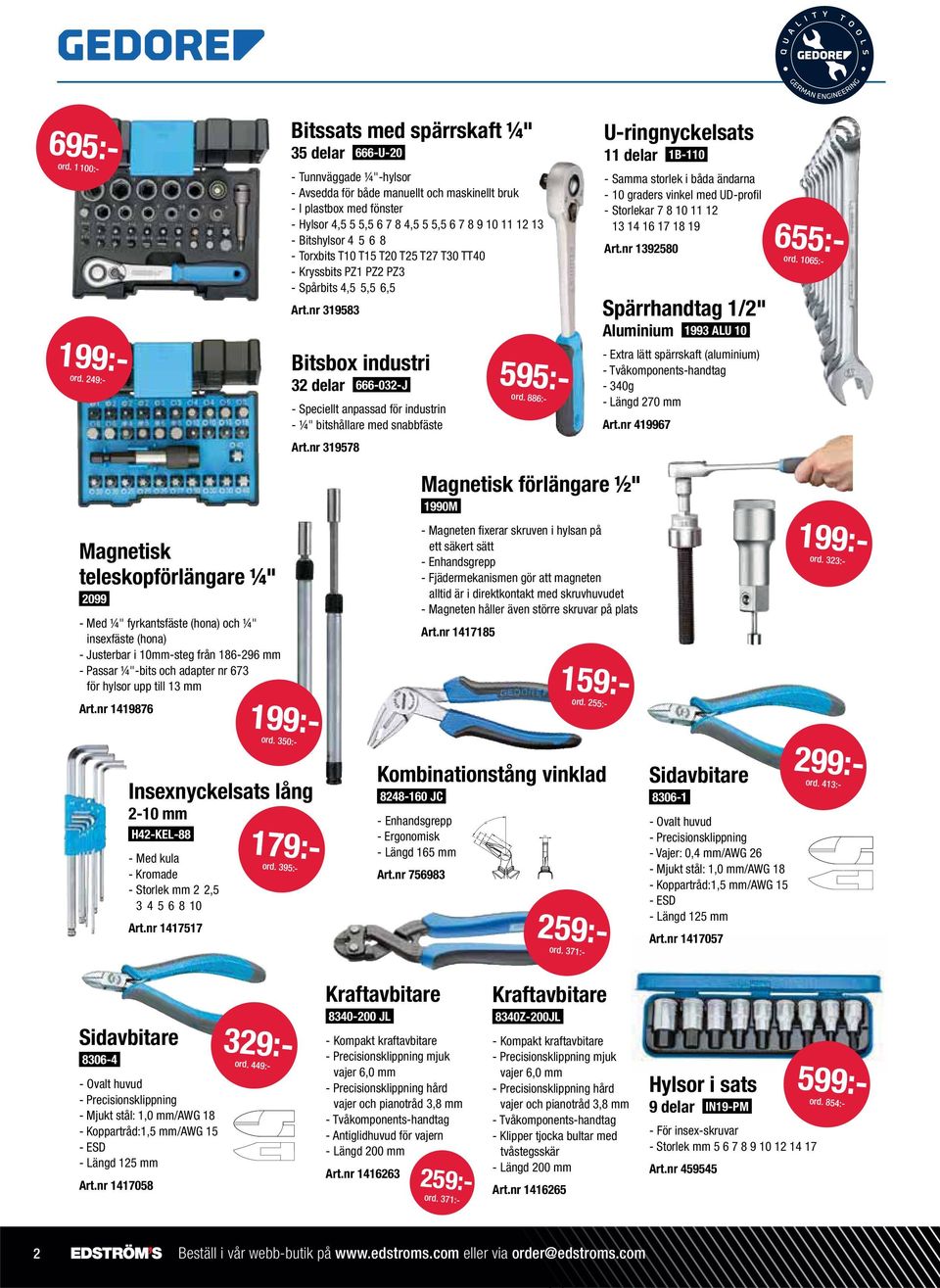 12 13 - Bitshylsor 4 5 6 8 - Torxbits T10 T15 T20 T25 T27 T30 TT40 - Kryssbits PZ1 PZ2 PZ3 - Spårbits 4,5 5,5 6,5 Art.