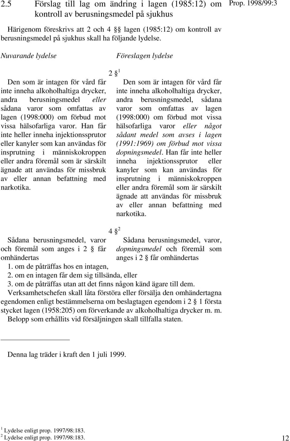 Nuvarande lydelse Föreslagen lydelse Den som är intagen för vård får inte inneha alkoholhaltiga drycker, andra berusningsmedel eller sådana varor som omfattas av lagen (1998:000) om förbud mot vissa