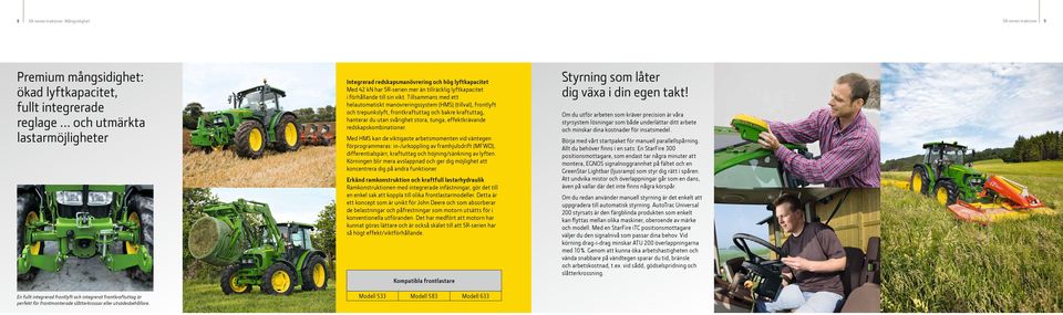 Integrerad redskapsmanövrering och hög lyftkapacitet Med 42 kn har 5R-serien mer än tillräcklig lyftkapacitet i förhållande till sin vikt.