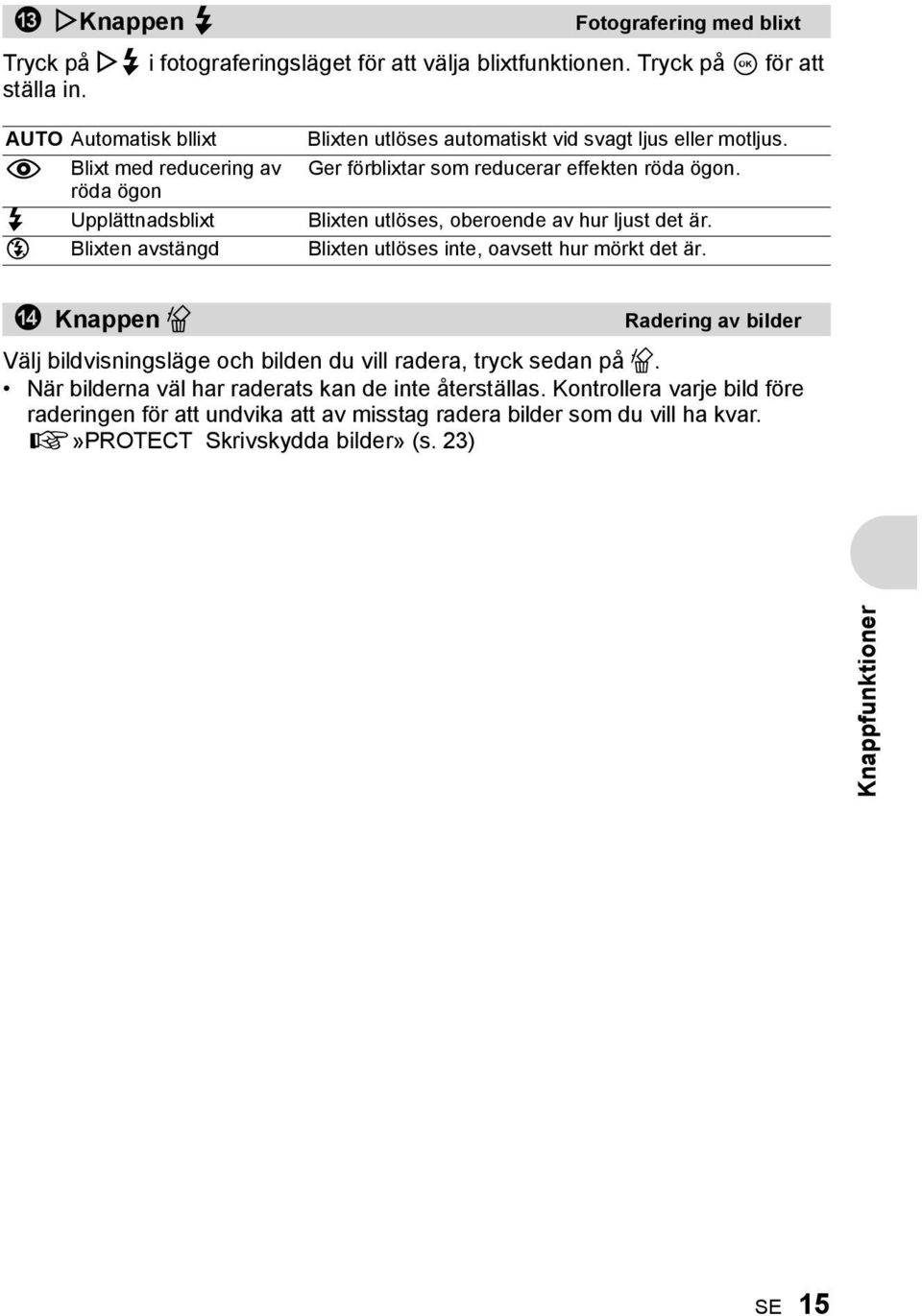 röda ögon # Upplättnadsblixt Blixten utlöses, oberoende av hur ljust det är. $ Blixten avstängd Blixten utlöses inte, oavsett hur mörkt det är.