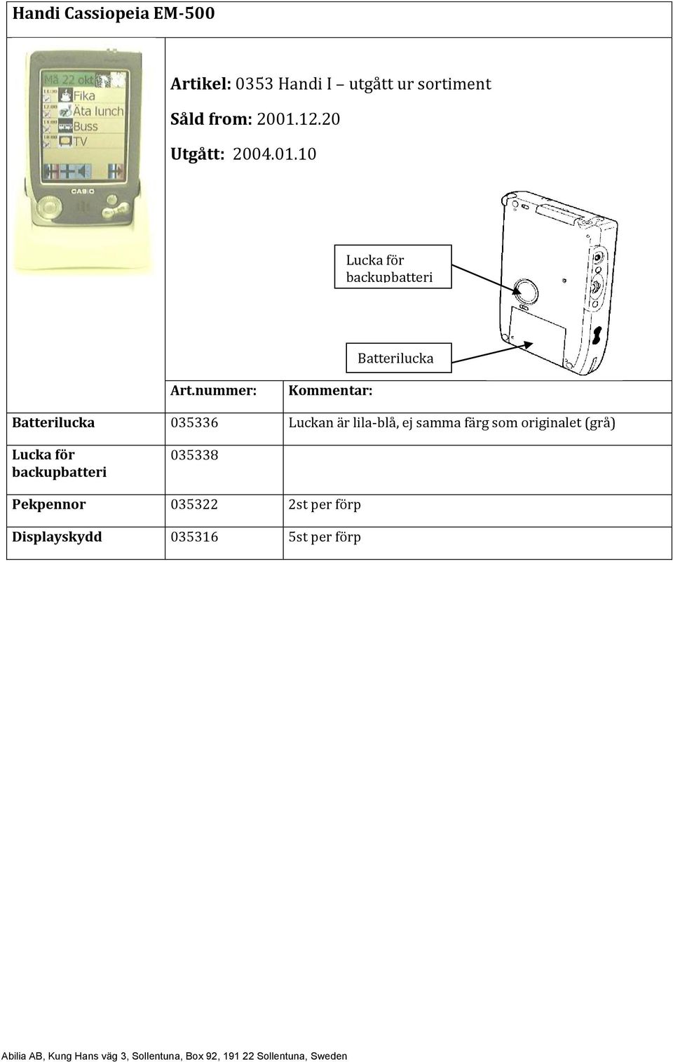 Batterilucka 035336 Luckan är lila-blå, ej samma färg som originalet (grå)