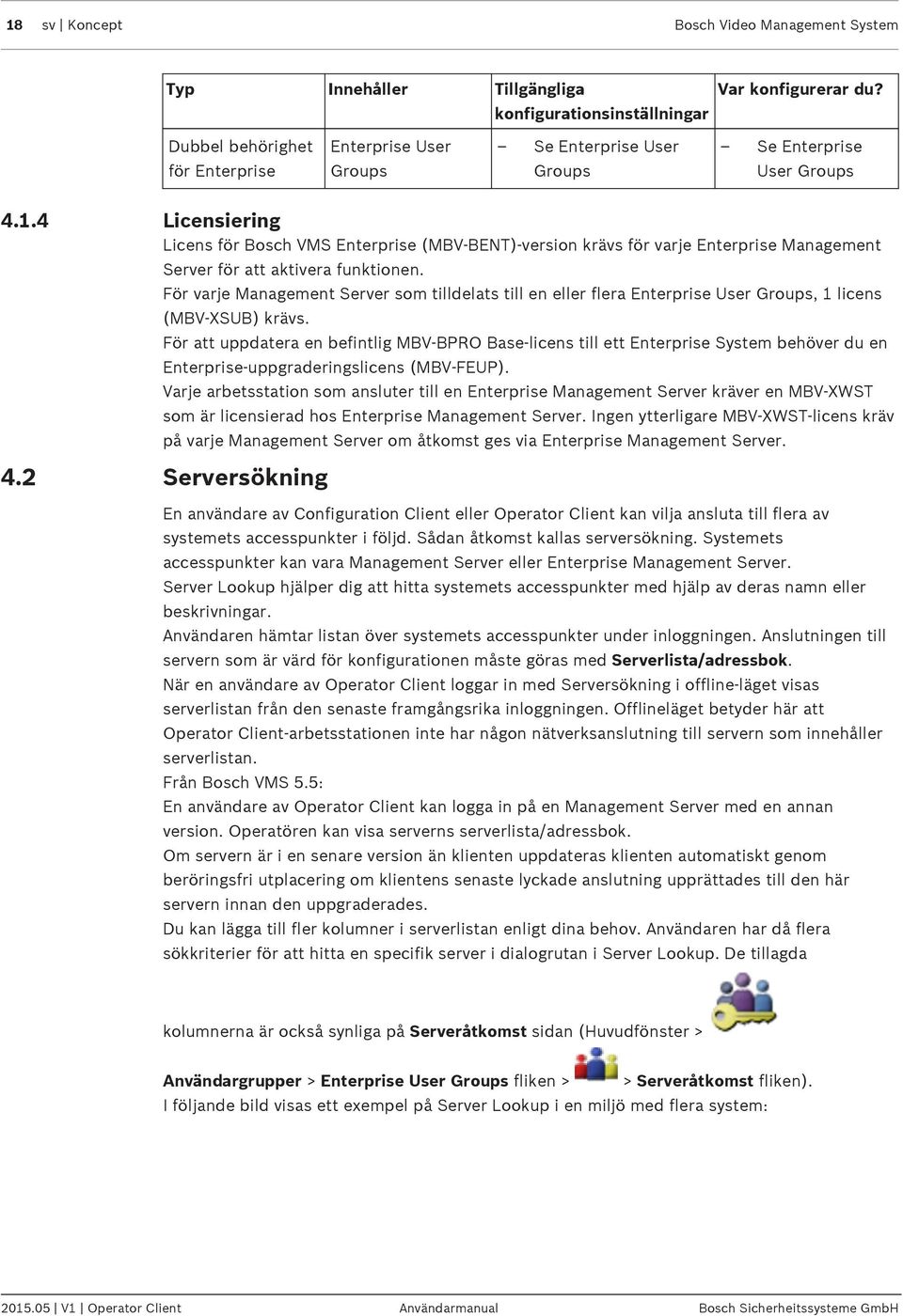 4 Licensiering Licens för Bosch VMS Enterprise (MBV-BENT)-version krävs för varje Enterprise Management Server för att aktivera funktionen.