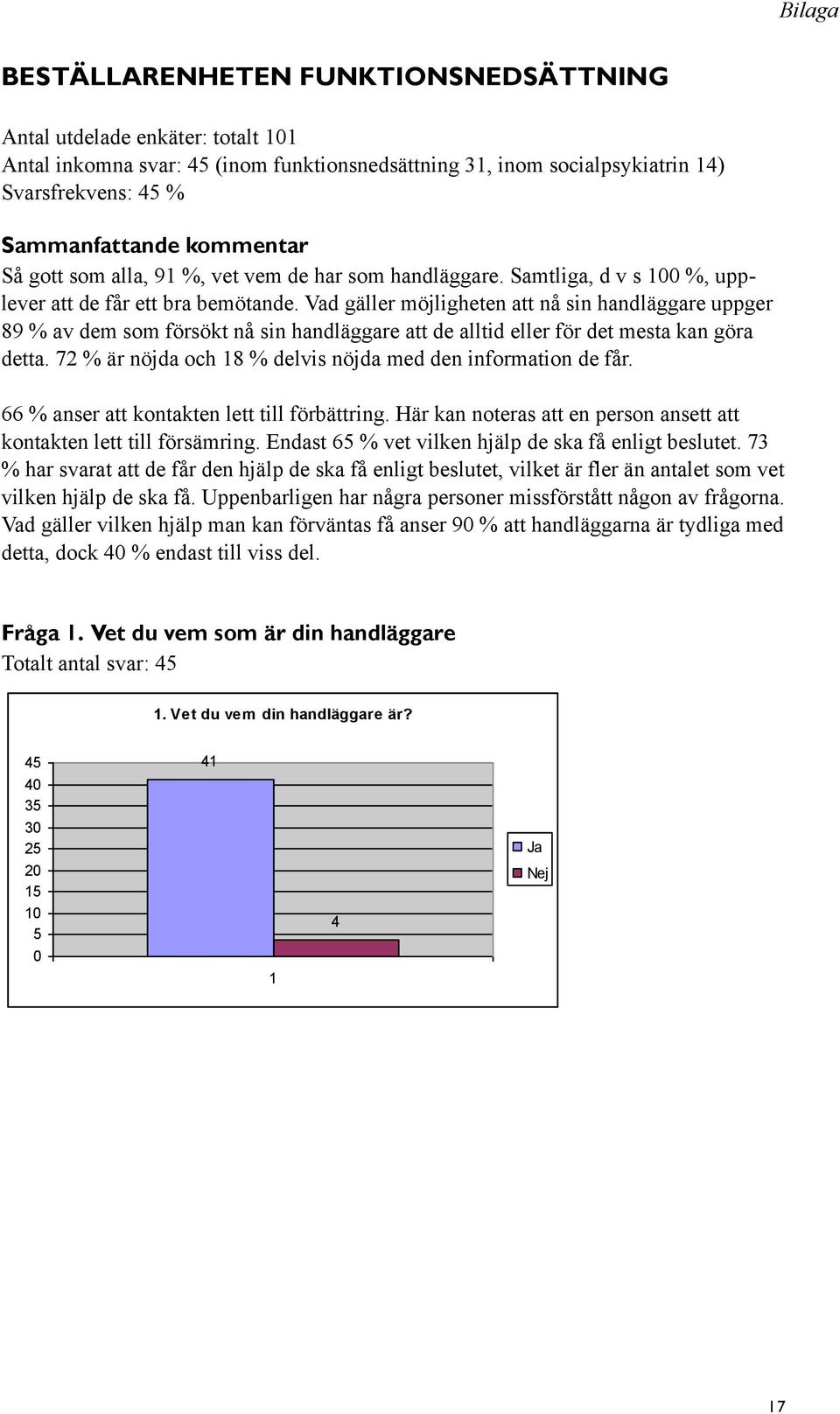 Vad gäller möjligheten att nå sin handläggare uppger 89 % av dem som försökt nå sin handläggare att de alltid eller för det mesta kan göra detta.