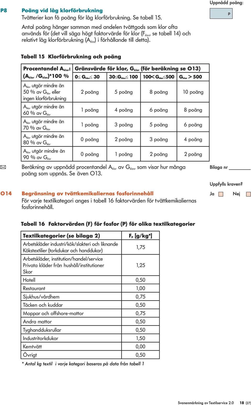 Uppnådd poäng: p Tabe 15 Korförbrukning och poäng Procentande A kor : (A kor /G kor )*100 % A kor utgör mindre än 50 % av G kor eer ingen korförbrukning Gränsvärde för kor, G kor (för beräkning se