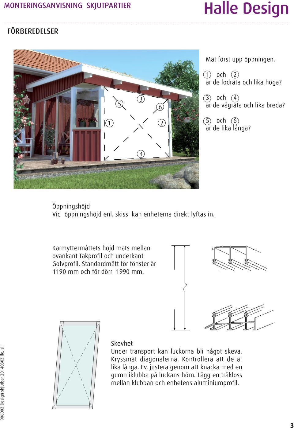 Karmyttermåttets höjd mäts mellan ovankant Takprofil och underkant Golvprofil. Standardmått för fönster är 1190 mm och för dörr 1990 mm.