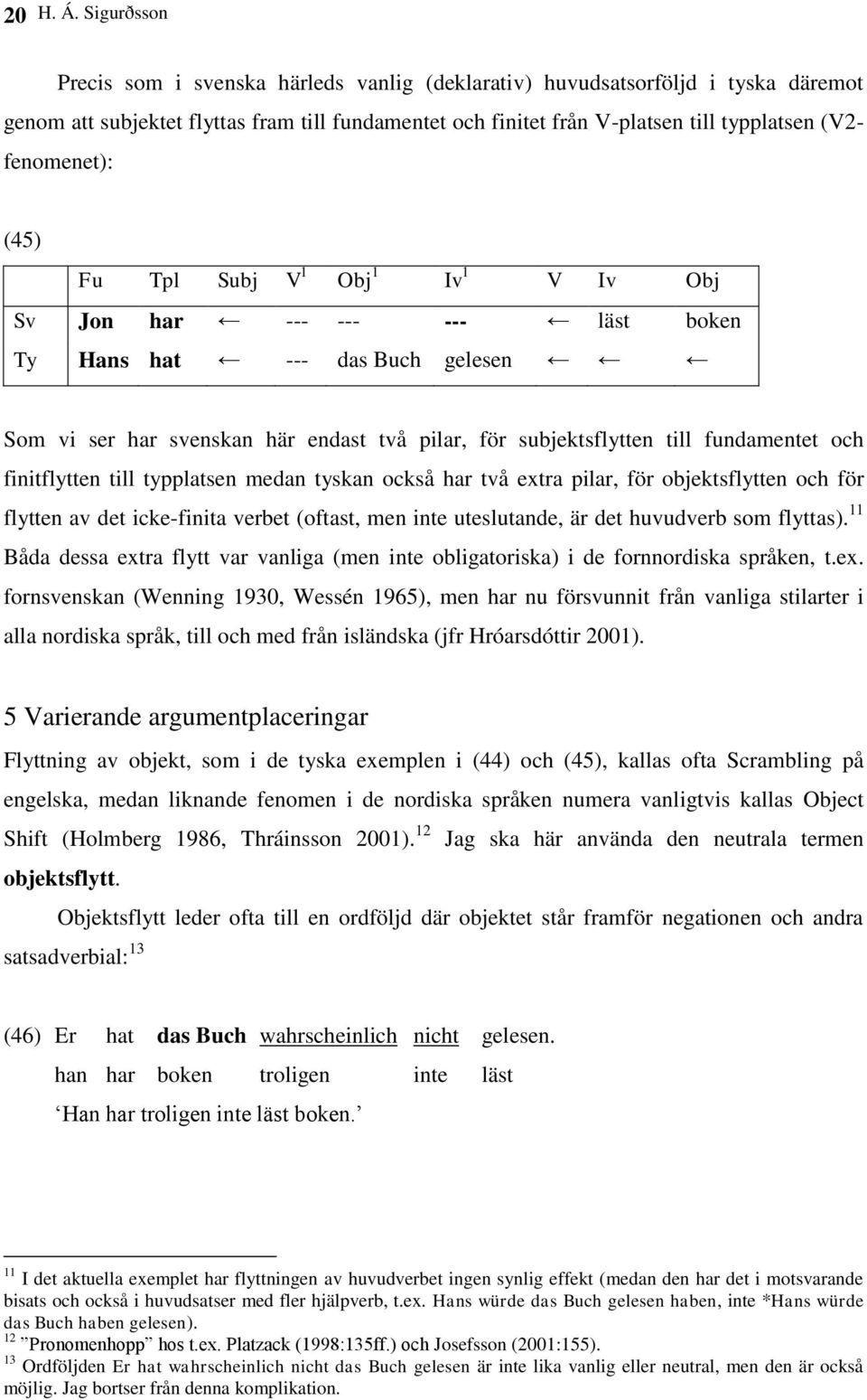 fenomenet): (45) Fu Tpl Subj V 1 Obj 1 Iv 1 V Iv Obj Sv Jon har --- --- --- läst boken Ty Hans hat --- das Buch gelesen Som vi ser har svenskan här endast två pilar, för subjektsflytten till