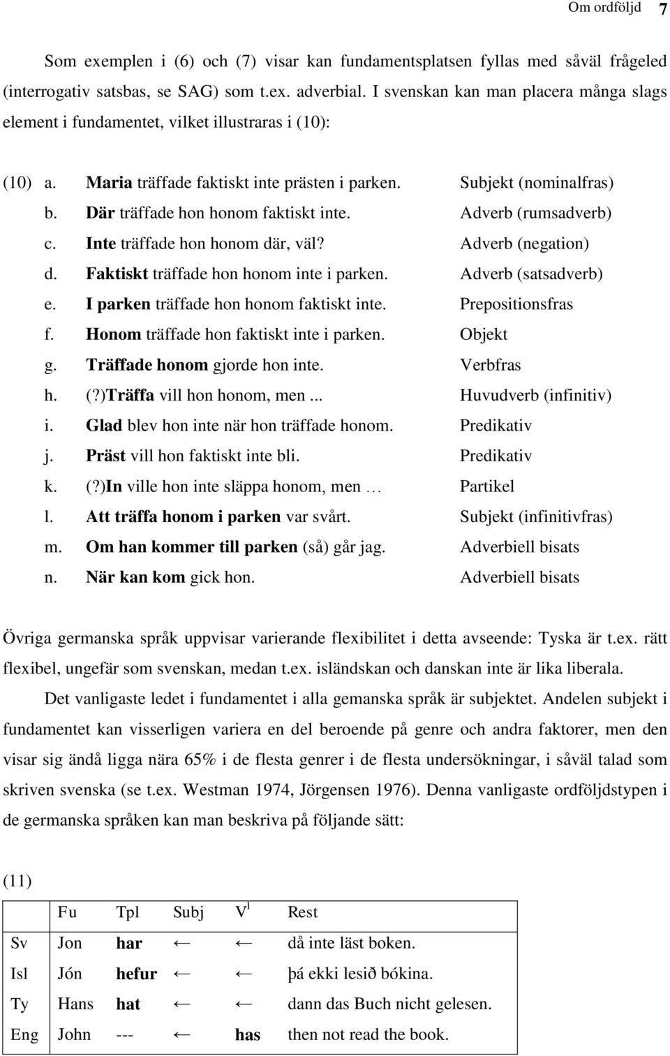 Där träffade hon honom faktiskt inte. Adverb (rumsadverb) c. Inte träffade hon honom där, väl? Adverb (negation) d. Faktiskt träffade hon honom inte i parken. Adverb (satsadverb) e.