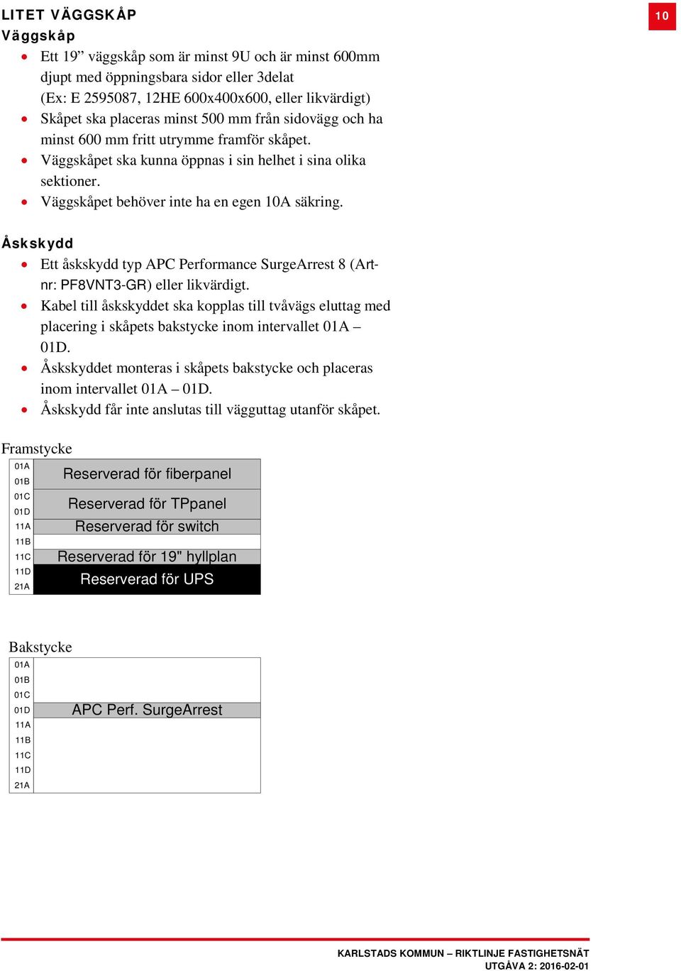 10 Åskskydd Ett åskskydd typ APC Performance SurgeArrest 8 (Artnr: PF8VNT3-GR) eller likvärdigt.