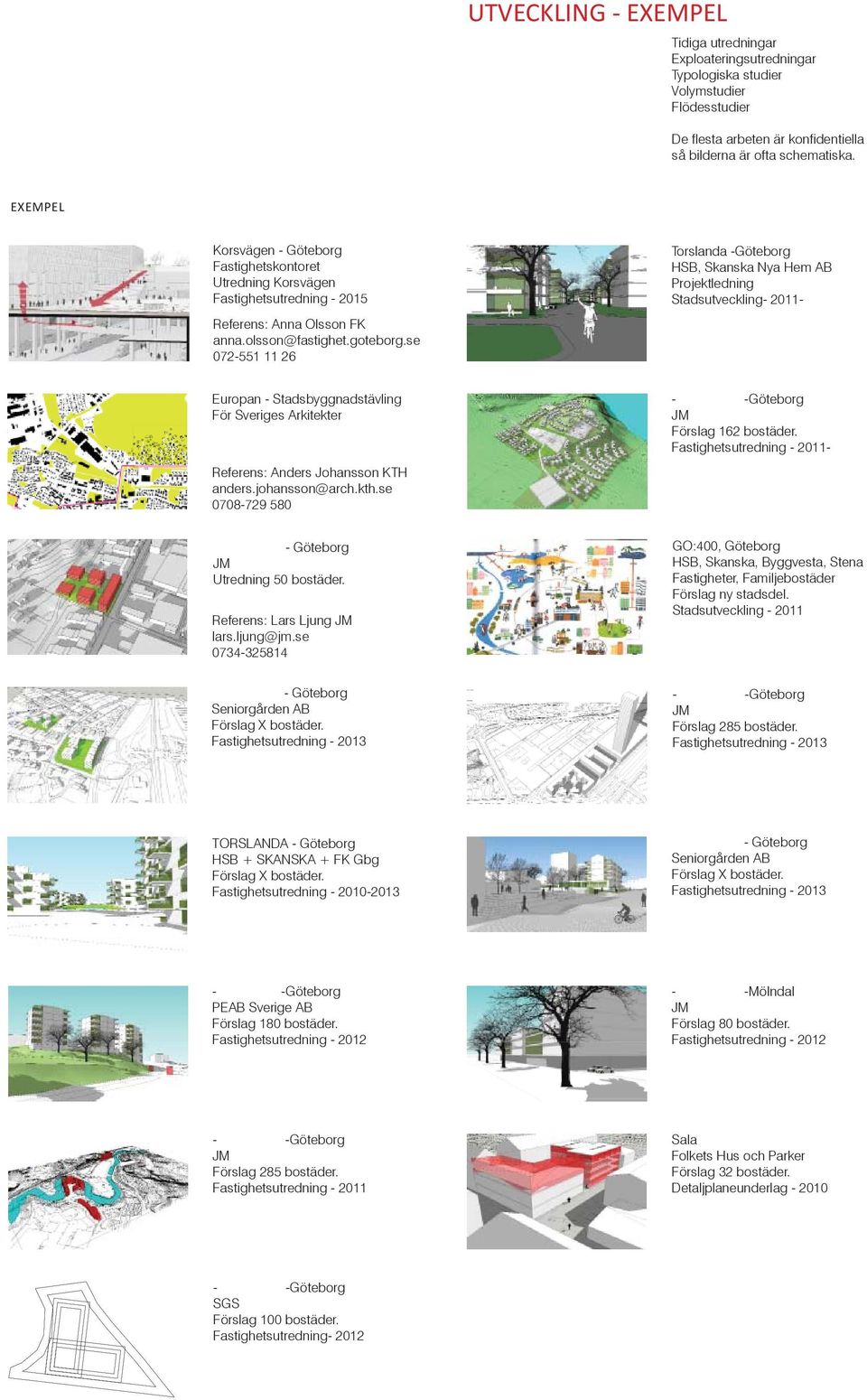 se 072-551 11 26 Torslanda -Göteborg HSB, Skanska Nya Hem AB Projektledning Stadsutveckling- 2011- Europan - Stadsbyggnadstävling För Sveriges Arkitekter Referens: Anders Johansson KTH anders.