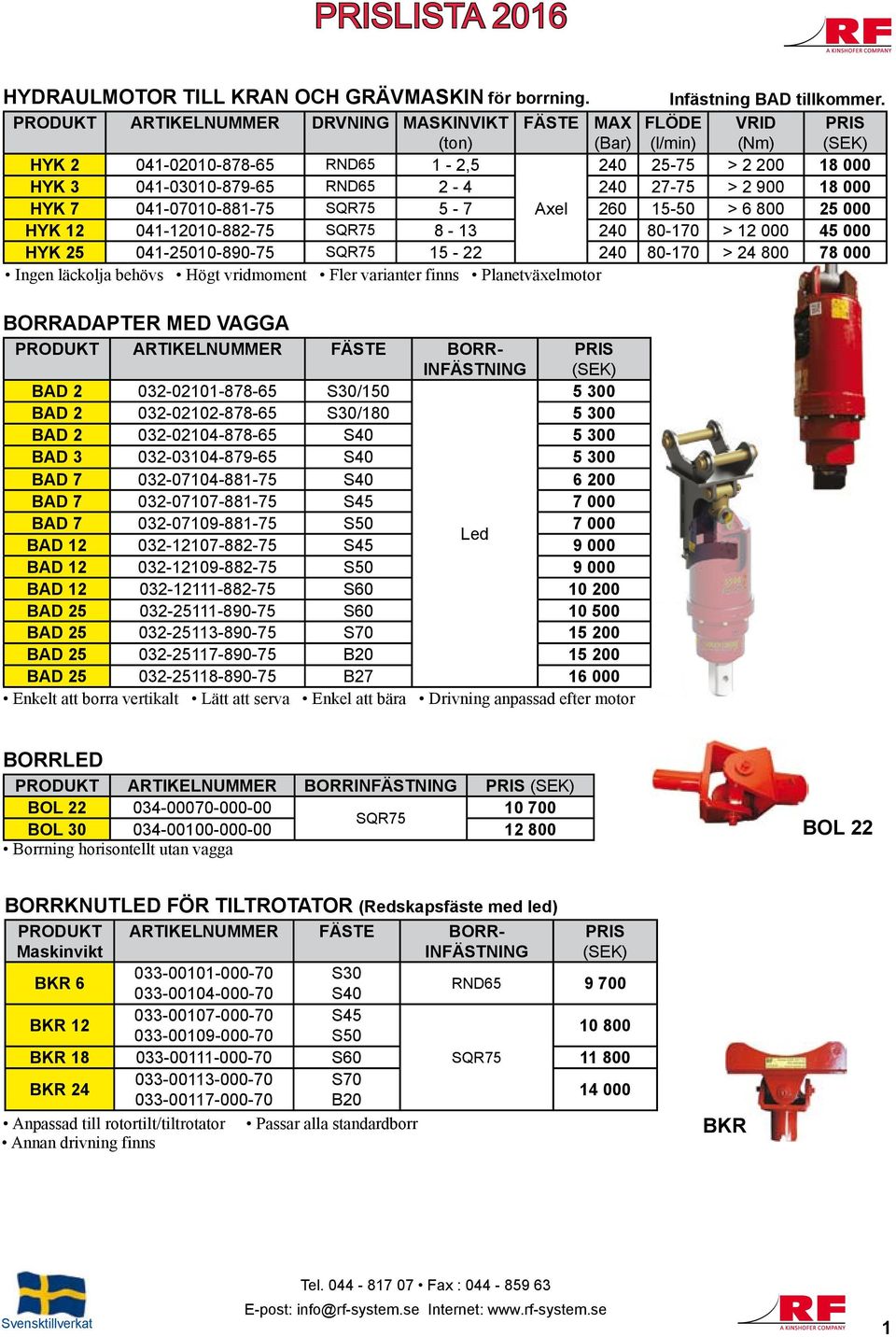 041-07010-881-75 SQR75 5-7 Axel 260 15-50 > 6 800 25 000 HYK 12 041-12010-882-75 SQR75 8-13 240 80-170 > 12 000 45 000 HYK 25 041-25010-890-75 SQR75 15-22 240 80-170 > 24 800 78 000 Ingen läckolja