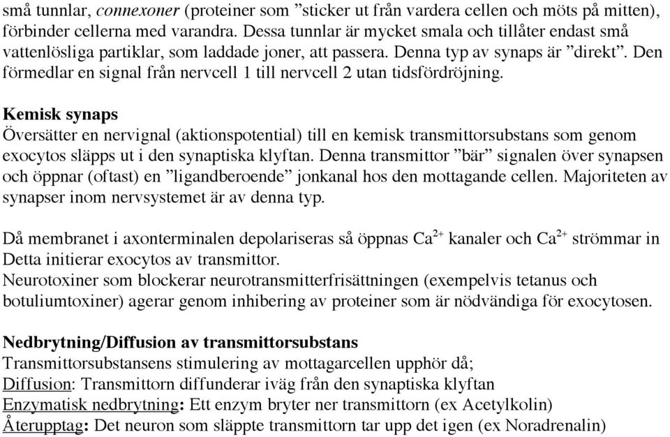 Den förmedlar en signal från nervcell 1 till nervcell 2 utan tidsfördröjning.