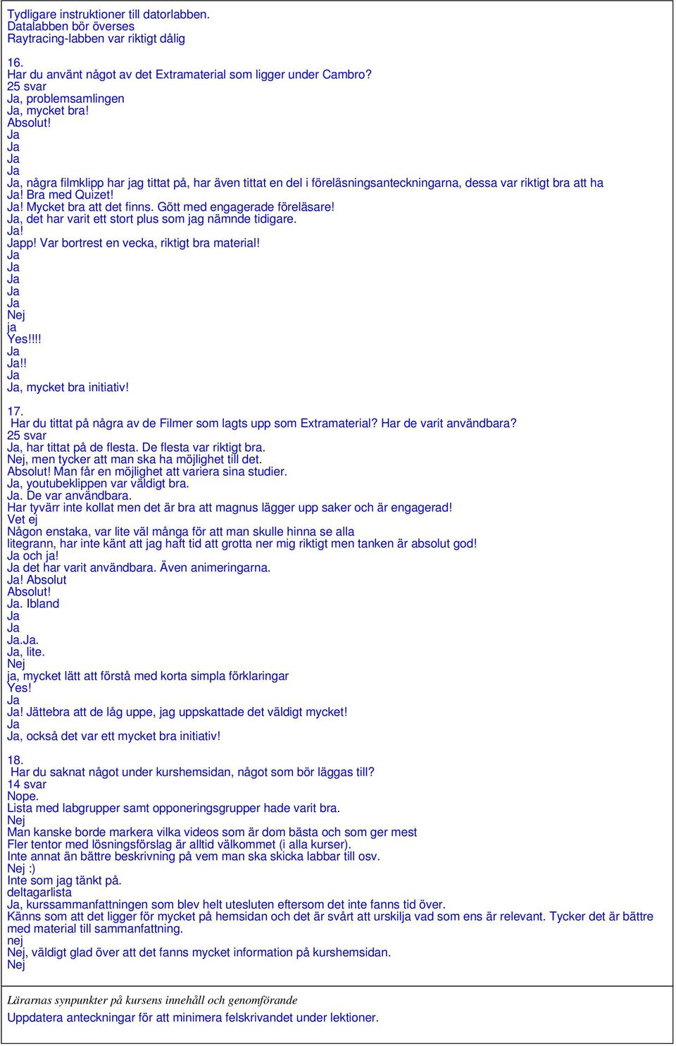 ! Mycket bra att det finns. Gött med engagerade föreläsare!, det har varit ett stort plus som jag nämnde tidigare.! pp! Var bortrest en vecka, riktigt bra material! ja Yes!!!!!!, mycket bra initiativ!