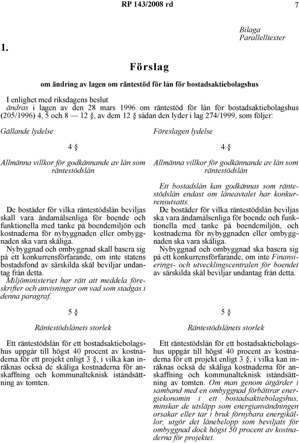 bostadsaktiebolagshus (205/1996) 4, 5 och 8 12, av dem 12 sådan den lyder i lag 274/1999, som följer: Gällande lydelse Föreslagen lydelse Allmänna villkor för godkännande av lån som räntestödslån De