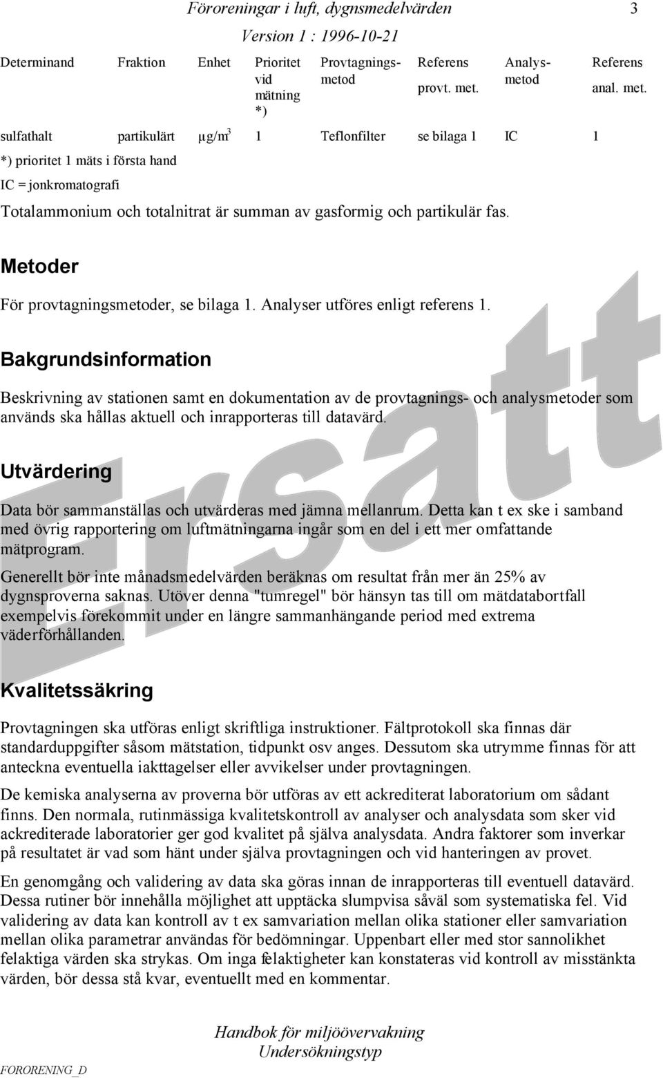 och partikulär fas. 3 anal. met. Metoder För provtagningsmetoder, se bilaga 1. Analyser utföres enligt referens 1.