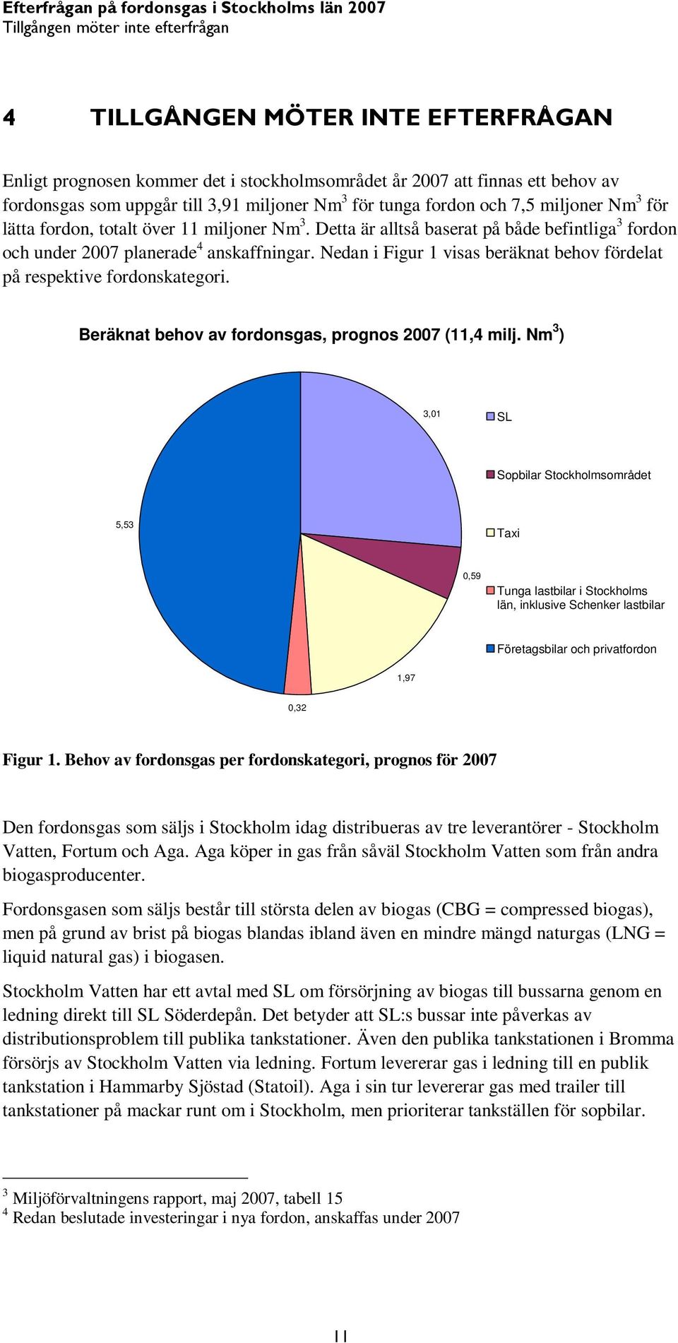 Nedan i Figur 1 visas beräknat behov fördelat på respektive fordonskategori. Beräknat behov av fordonsgas, prognos 2007 (11,4 milj.