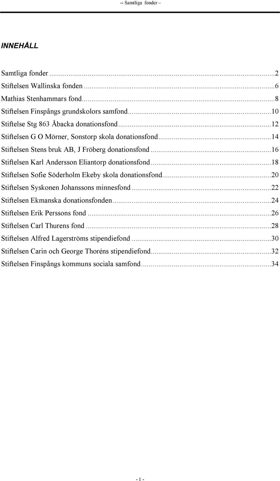 ..16 Stiftelsen Karl Andersson Eliantorp donationsfond...18 Stiftelsen Sofie Söderholm Ekeby skola donationsfond...20 Stiftelsen Syskonen Johanssons minnesfond.
