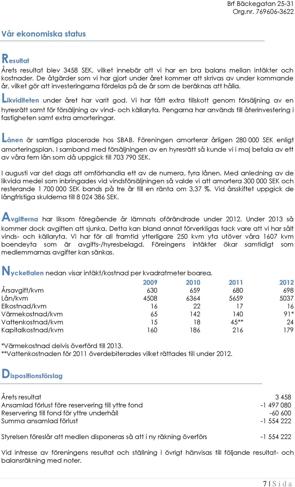 Vi har fått extra tillskott genom försäljning av en hyresrätt samt för försäljning av vind- och källaryta. Pengarna har används till återinvestering i fastigheten samt extra amorteringar.