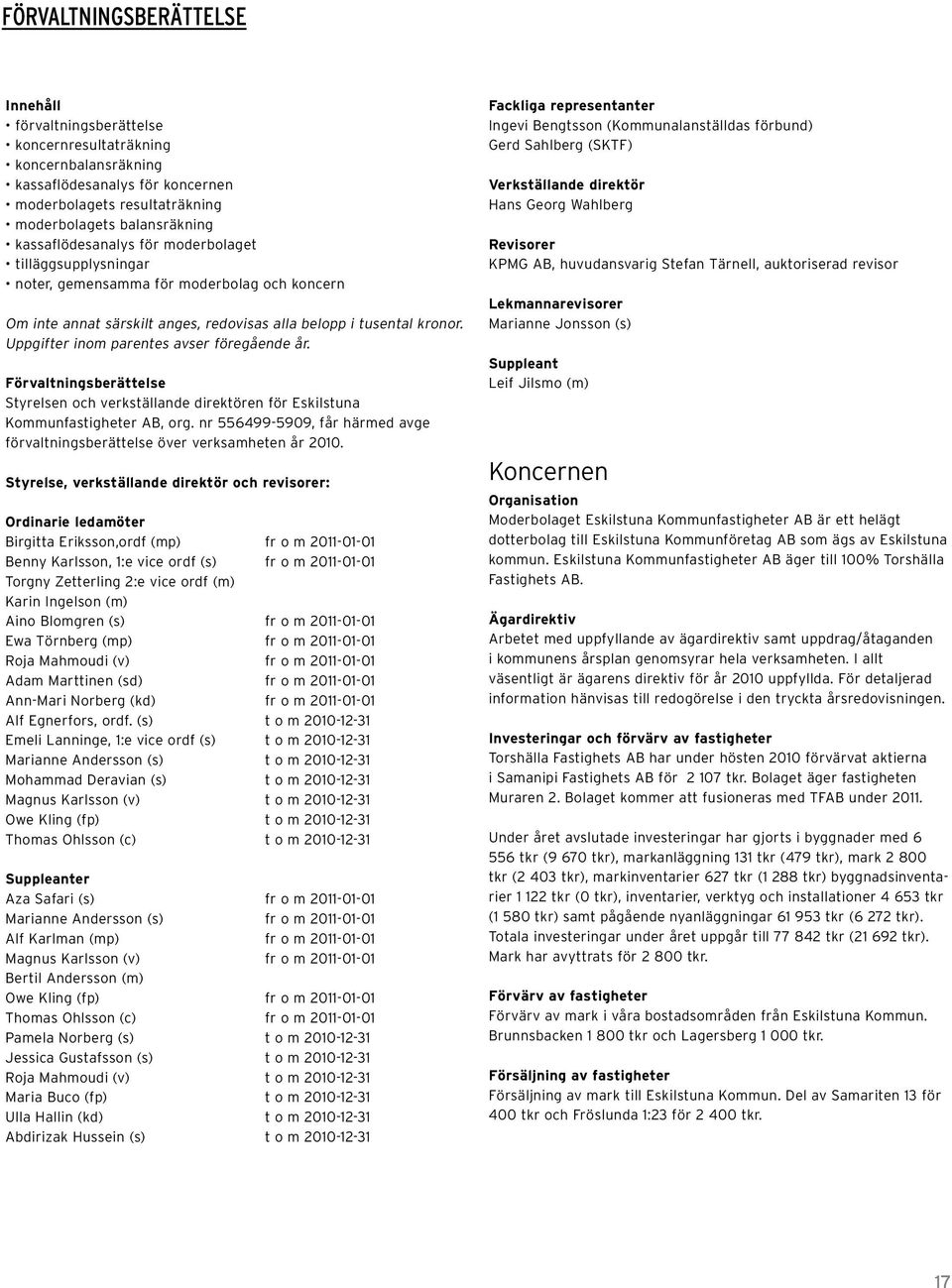 Uppgifter inom parentes avser föregående år. Förvaltningsberättelse Styrelsen och verkställande direktören för Eskilstuna Kommunfastigheter AB, org.