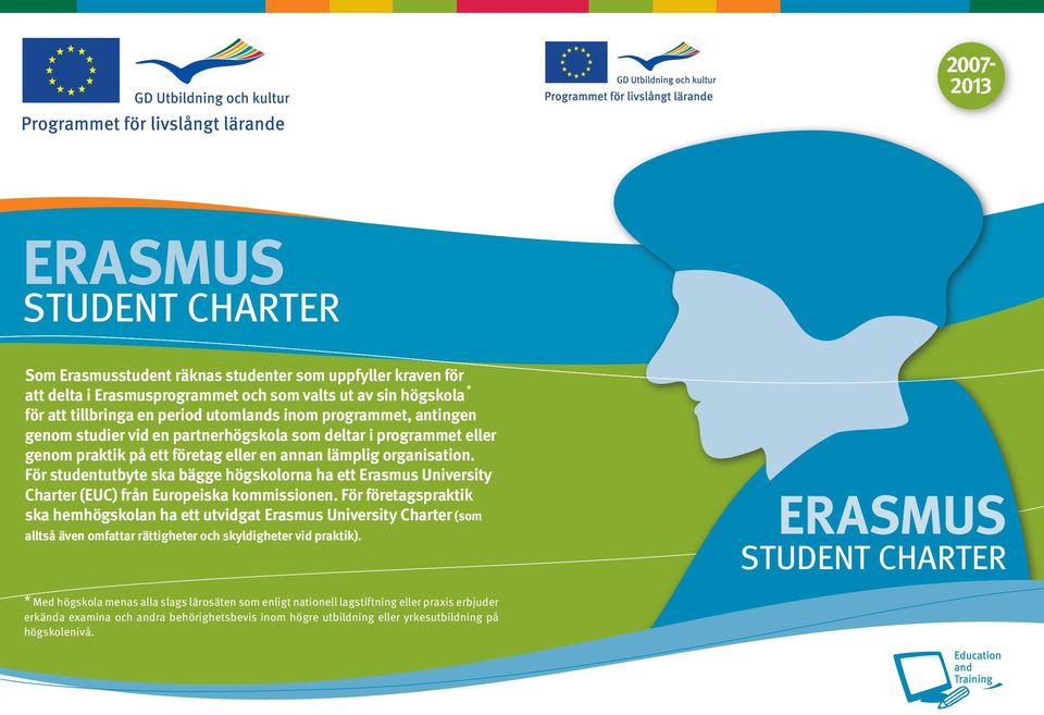 För studentutbyte ska bägge högskolorna ha ett Erasmus University Charter (EUC) från Europeiska kommissionen.