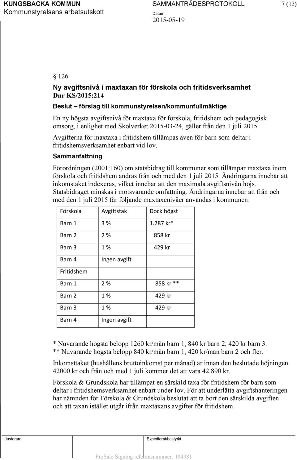 Avgifterna för maxtaxa i fritidshem tillämpas även för barn som deltar i fritidshemsverksamhet enbart vid lov.