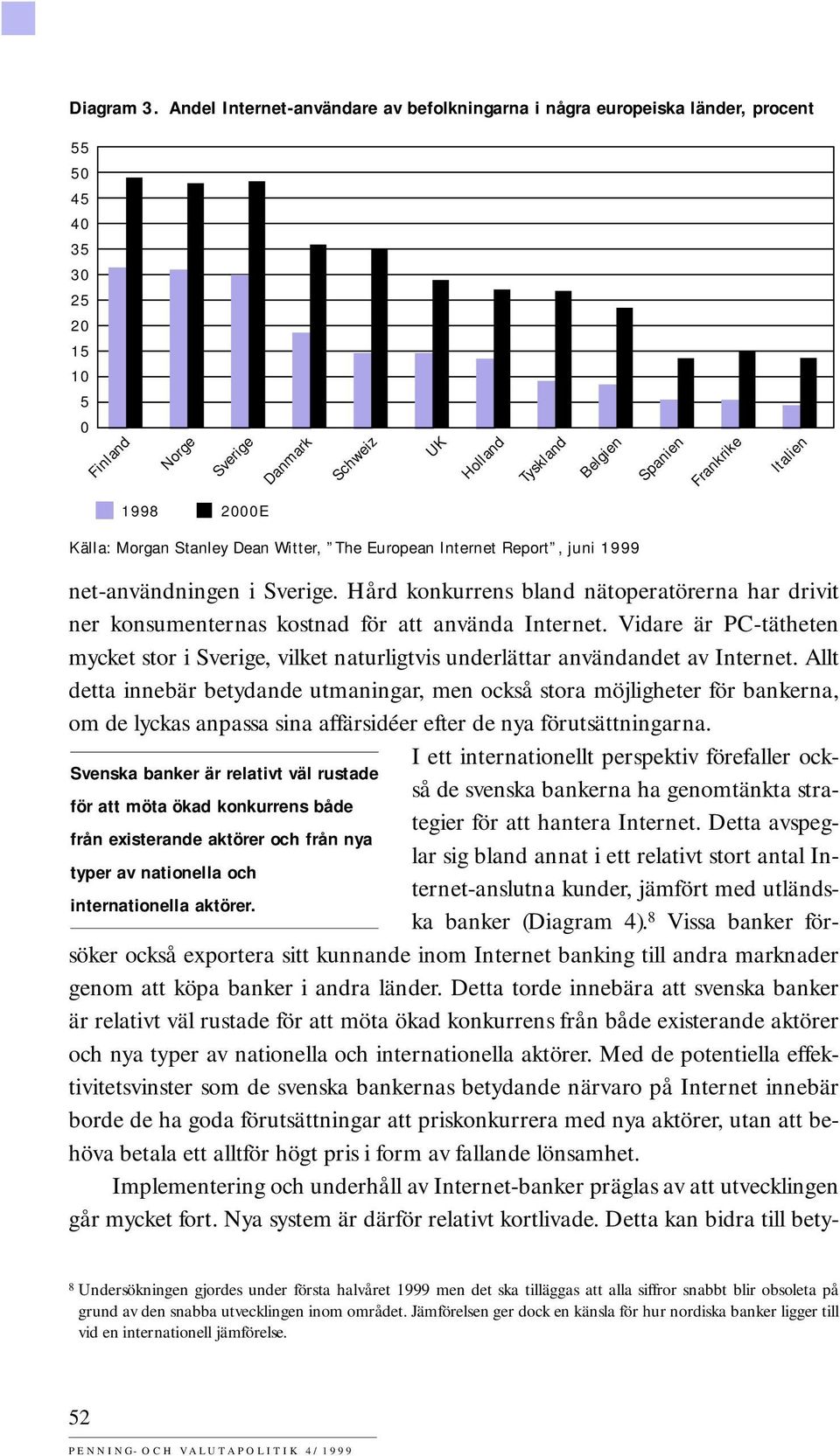 Italien 1998 2000E Källa: Morgan Stanley Dean Witter, The European Internet Report, juni 1999 net-användningen i Sverige.