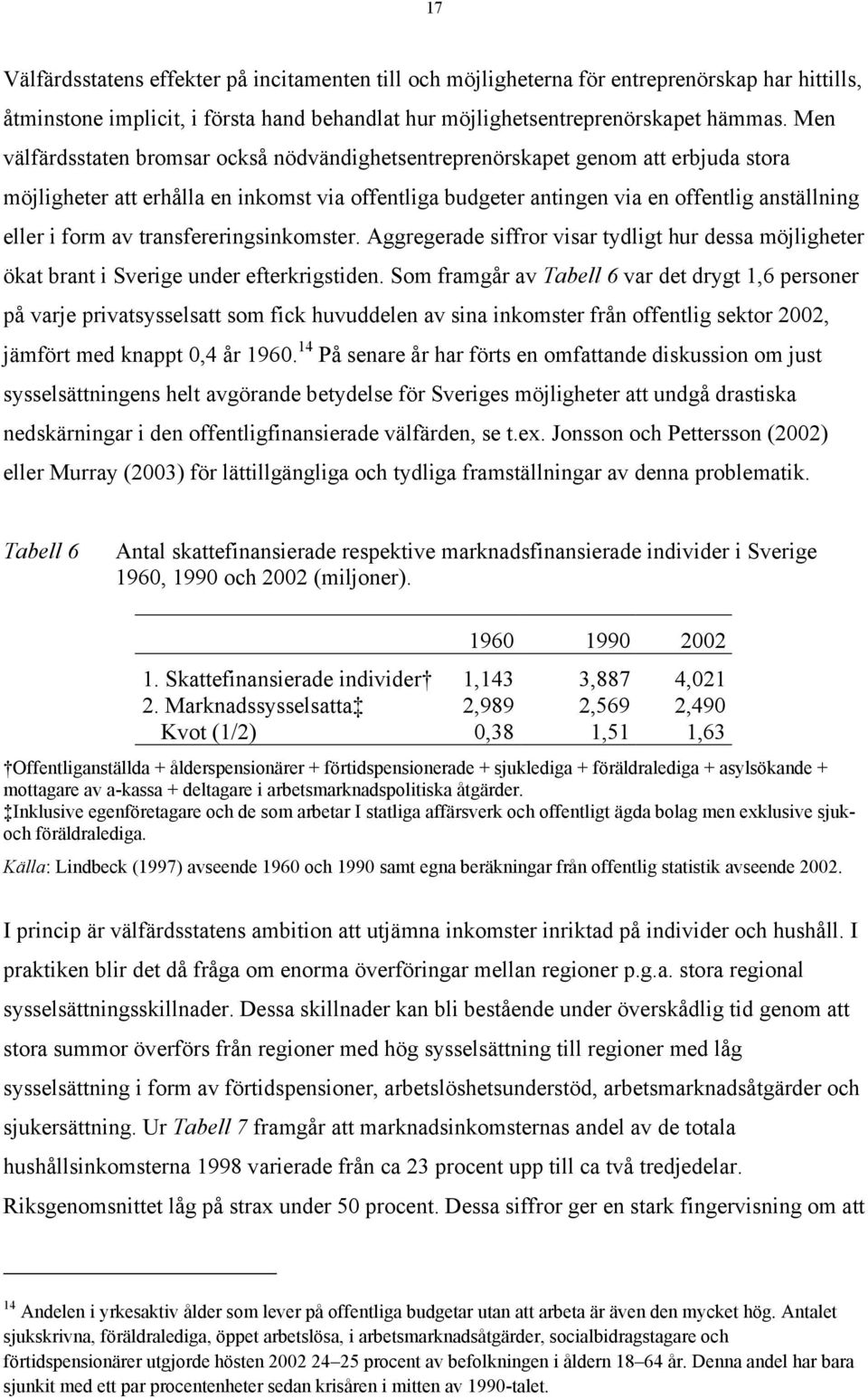 av transfereringsinkomster. Aggregerade siffror visar tydligt hur dessa möjligheter ökat brant i Sverige under efterkrigstiden.