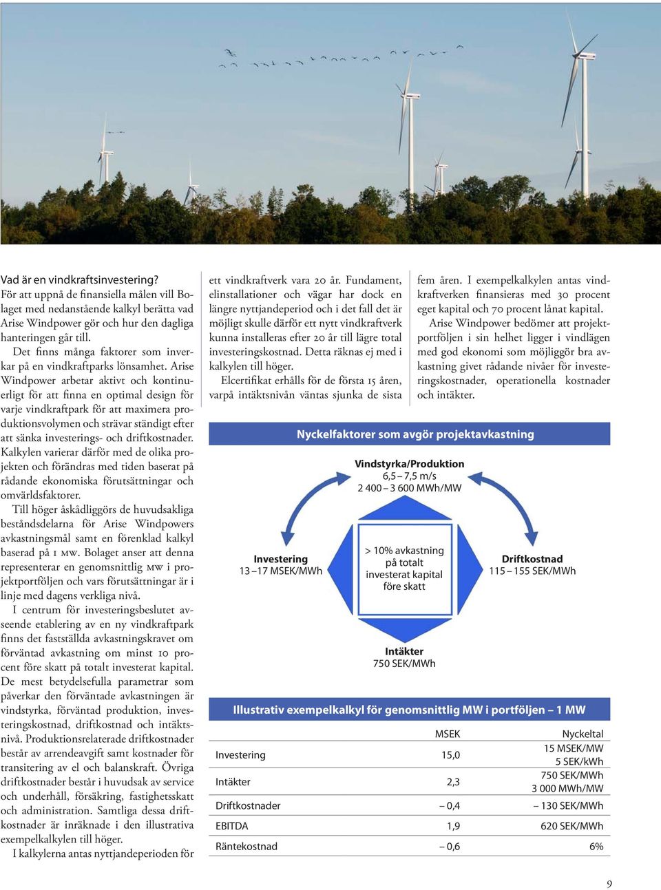 Arise Windpower arbetar aktivt och kontinuerligt för att finna en optimal design för varje vindkraftpark för att maximera produktionsvolymen och strävar ständigt efter att sänka investerings- och