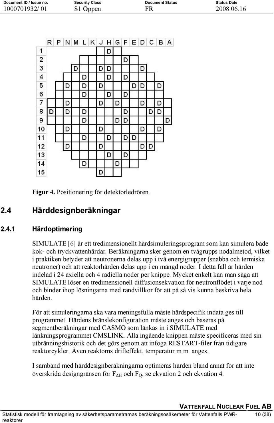 noder. I detta fall är härden indelad i 24 axiella och 4 radiella noder per knippe.