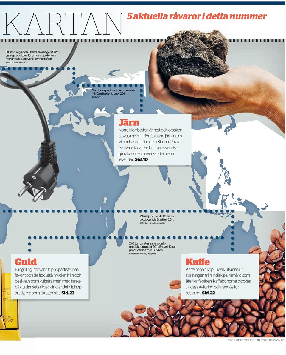 Vi har besökt triangeln Kiruna Pajala Gällivare för att se hur den svenska gruvboomen påverkar dem som lever där. Sid. 10 2,6 miljoner ton kaﬀebönor producerade Brasilien 2011.