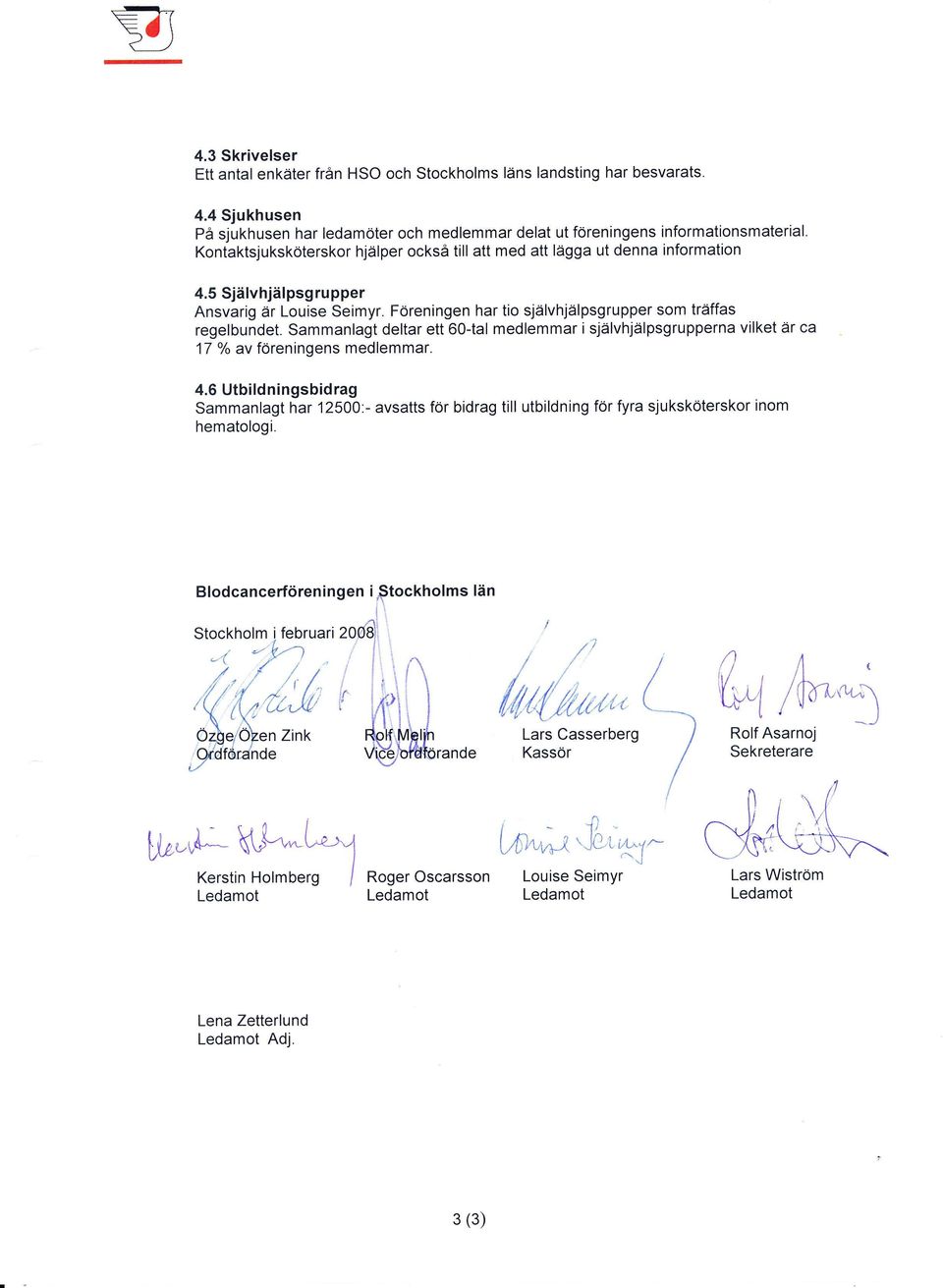 Sammanlagt deltar ett 6-tal medlemmar i självhjälpsgrupperna vilket är ca 17 o/o?v föreningens medlemmar. 4.